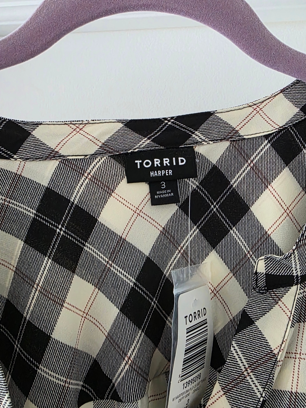Torrid The Harper Black and Cream Plaid Tunic Blouse NWT - Picture 4 of 7